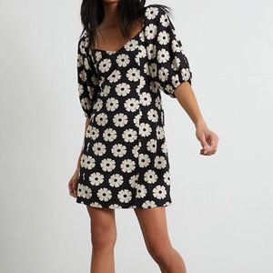 Retro Floral Black & White Linen Dress | Billabong Paradise Mini